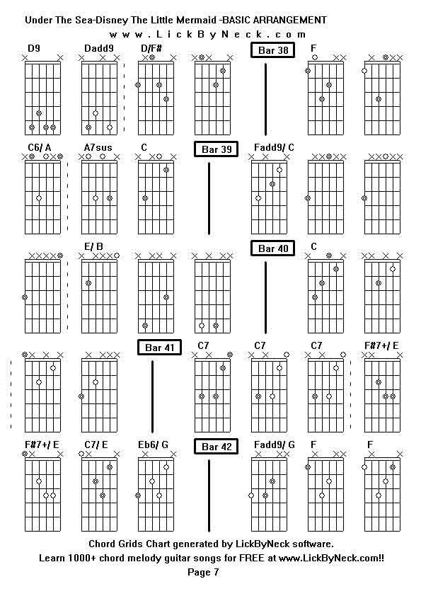 Chord Grids Chart of chord melody fingerstyle guitar song-Under The Sea-Disney The Little Mermaid -BASIC ARRANGEMENT,generated by LickByNeck software.